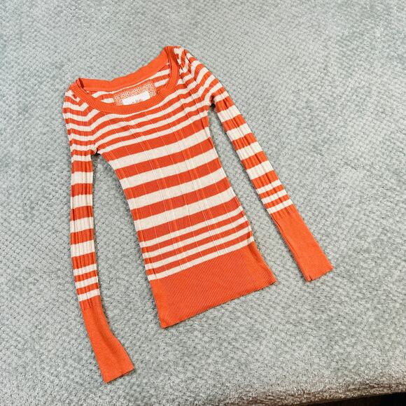 vintage MUDD y2k orange/white ribbed babydoll long sleeve scoop neck top XS - Picture 1 of 3